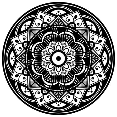 Lazer kesimi için mandala şeklinde dekoratif el yapımı yuvarlak desen. Vektör beyazda izole edildi.