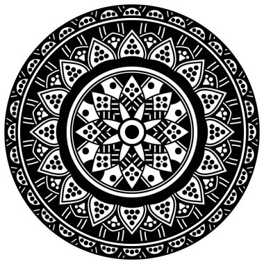 Lazer kesimi için mandala şeklinde dekoratif el yapımı yuvarlak desen. Vektör beyazda izole edildi.