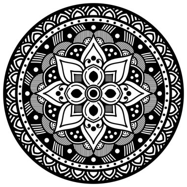 Lazer kesimi için mandala şeklinde dekoratif el yapımı yuvarlak desen. Vektör beyazda izole edildi.