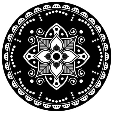 Lazer kesimi için mandala şeklinde dekoratif el yapımı yuvarlak desen. Vektör beyazda izole edildi.
