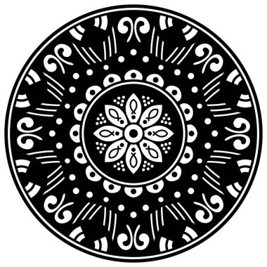 Lazer kesimi için mandala şeklinde dekoratif el yapımı yuvarlak desen. Vektör beyazda izole edildi.