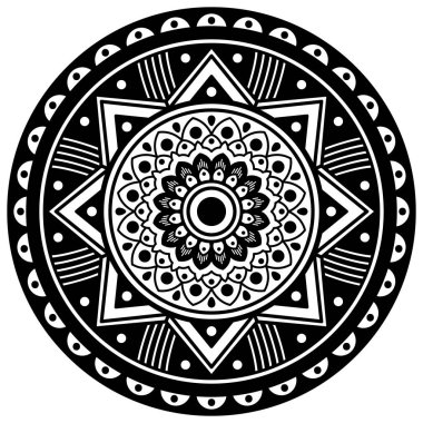 Lazer kesimi için mandala şeklinde dekoratif el yapımı yuvarlak desen. Vektör beyazda izole edildi.