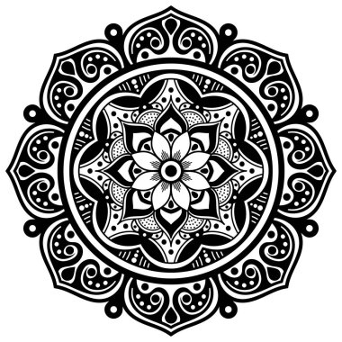 Lazer kesimi için mandala şeklinde dekoratif el yapımı yuvarlak desen. Vektör beyazda izole edildi.