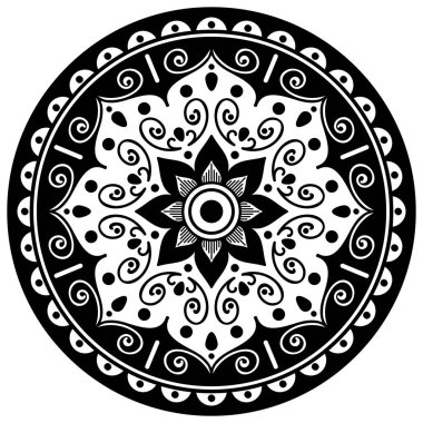 Lazer kesimi için mandala şeklinde dekoratif el yapımı yuvarlak desen. Vektör beyazda izole edildi.