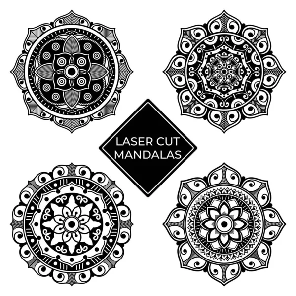 Set Mandala Dekoratif Untuk Pemotongan Laser Latar Belakang Gambar Tangan - Stok Vektor
