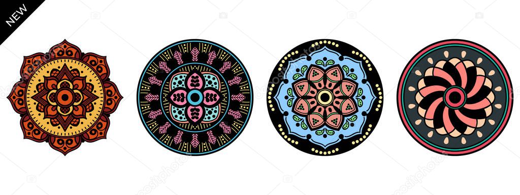 Mandala decorative round ornament. Can be used for greeting card, phone case print, etc. Hand drawn background, vector isolated on white. EPS 10 