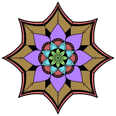 Mandala dekoratif yuvarlak süs. Tebrik kartı, telefon kılıfı baskı, vb için kullanılabilir. Elle çizilmiş arka plan, vektör beyaz izole. Eps 10 