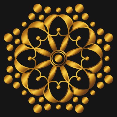 Siyah arka planda altın mandala. Süslü yuvarlak sembol, Arapça motifler. Vektör illüstrasyonu