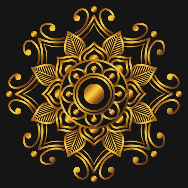 Golden Mandala Black Background Decorative Symbol Arabic Motifs Vector Illustration — Stock Vector