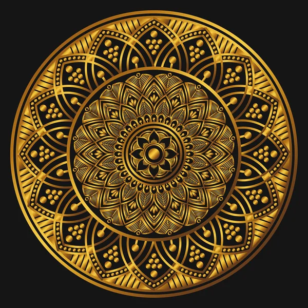 Arany Mandala Fekete Háttérrel Dekoratív Kerek Szimbólum Arab Motívumok Vektorillusztráció — Stock Vector