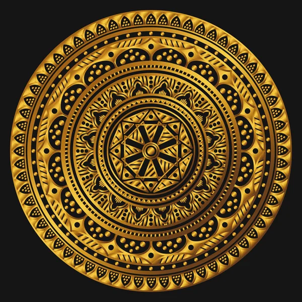 Złota Mandala Czarnym Tle Okrągły Symbol Dekoracyjny Motywy Arabskie Ilustracja — Wektor stockowy