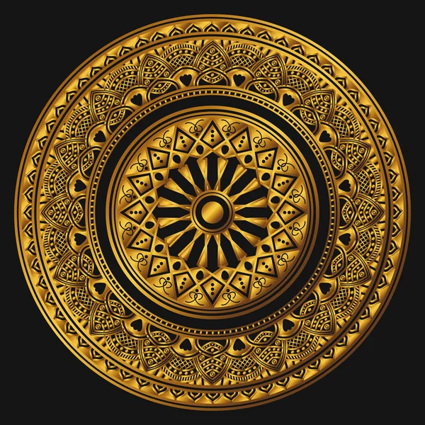 Mandala Dorada Sobre Fondo Negro Símbolo Redondo Decorativo Motivos Árabes — Archivo Imágenes Vectoriales
