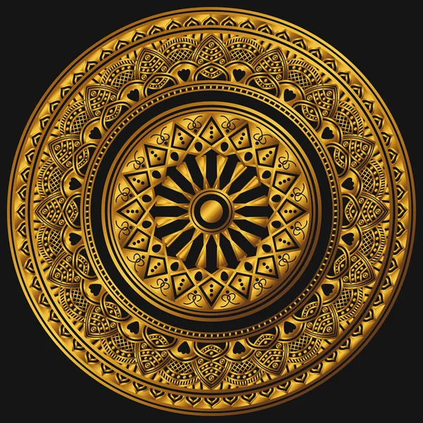 Mandala Doré Sur Fond Noir Symbole Rond Décoratif Motifs Arabes — Image vectorielle