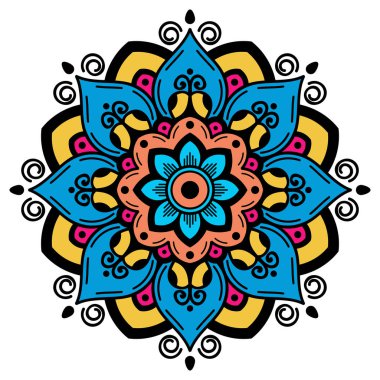 Mandala dekoratif yuvarlak süs. Tebrik kartı, telefon kılıfı baskı, vb için kullanılabilir. Elle çizilmiş arka plan, vektör beyaz izole. Eps 10 