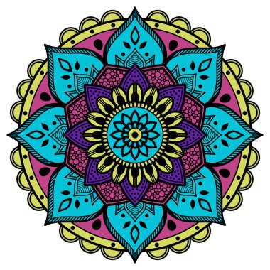 Mandala dekoratif yuvarlak süs. Tebrik kartı, telefon kılıfı baskı, vb için kullanılabilir. Elle çizilmiş arka plan, vektör beyaz izole. Eps 10 