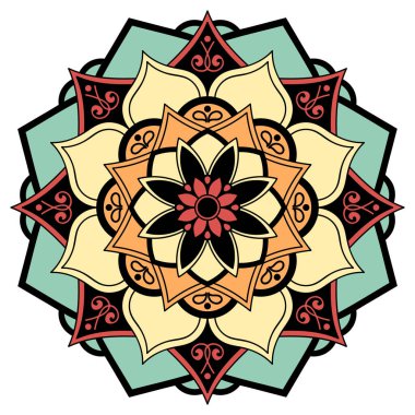 Etnik Mandala Süslemesi. Arapça, Pakistan, Fas, Türkçe, Hindistan, İspanya motifleri. Vektör illüstrasyonu