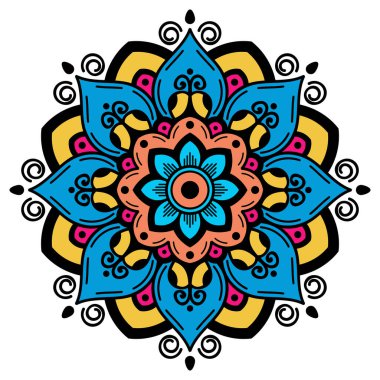 Etnik Mandala Süslemesi. Arapça, Pakistan, Fas, Türkçe, Hindistan, İspanya motifleri. Vektör illüstrasyonu