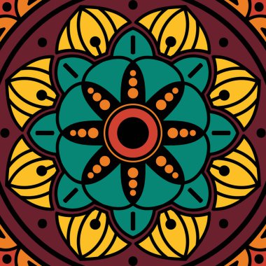 Etnik Mandala Süslemesi. Arapça, Pakistan, Fas, Türkçe, Hindistan, İspanya motifleri. Vektör illüstrasyonu