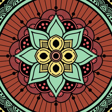 Etnik Mandala Süslemesi. Arapça, Pakistan, Fas, Türkçe, Hindistan, İspanya motifleri. Vektör illüstrasyonu