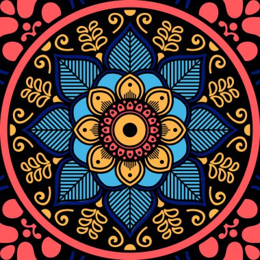 Etnik Mandala Süslemesi. Arapça, Pakistan, Fas, Türkçe, Hindistan, İspanya motifleri. Vektör illüstrasyonu