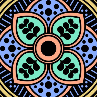 Etnik Mandala Süslemesi. Arapça, Pakistan, Fas, Türkçe, Hindistan, İspanya motifleri. Vektör illüstrasyonu