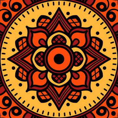 Etnik Mandala Süslemesi. Arapça, Pakistan, Fas, Türkçe, Hindistan, İspanya motifleri. Vektör illüstrasyonu