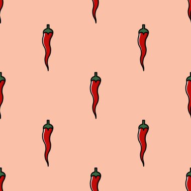 Vejetaryen Gıda ile-Seamless Modeli yazdırma, duvar kağıdı web sitesi arka plan, yüzey dokuları, Restoran Menü veya mutfak için turuncu zemin üzerine kırmızı sıcak biber biber