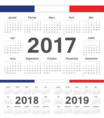 Vektör Fransız siyah daire takvimler 2017, 2018, 2019