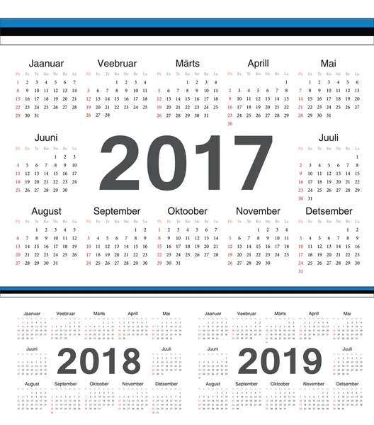 Wektor estoński koło kalendarze 2017, 2018 2019 — Wektor stockowy