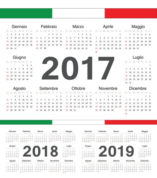 Vektör İtalyan siyah daire takvimler 2017, 2018, 2019 — Stok Vektör