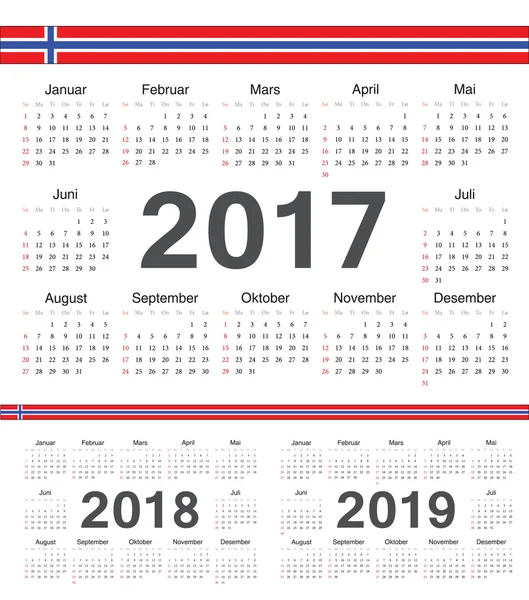 Wektor norweski koło kalendarze 2017, 2018 2019 — Wektor stockowy