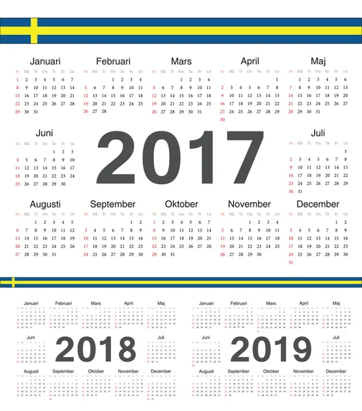 Schwedischer Kreiskalender 2017, 2018, 2019 — Stockvektor