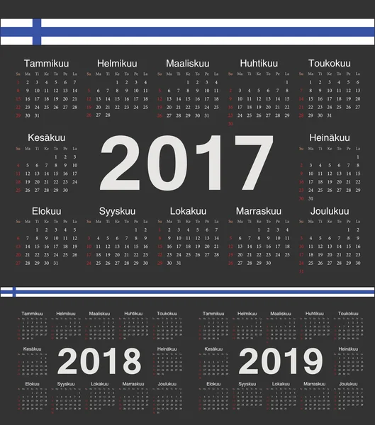 Vector czarne fiński koło kalendarze 2017, 2018 2019 — Wektor stockowy