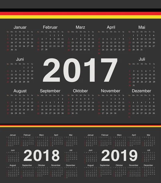 Calendario círculo alemán negro vectorial 2017, 2018, 2019 — Vector de stock