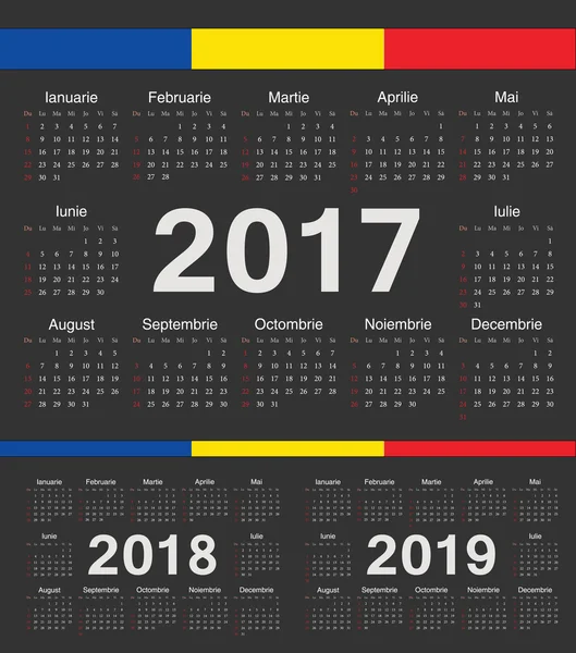 Vetor preto romeno círculo calendários 2017, 2018, 2019 —  Vetores de Stock