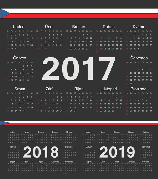 Vektor černý český kruh kalendáře 2017, 2018, 2019 — Stockový vektor