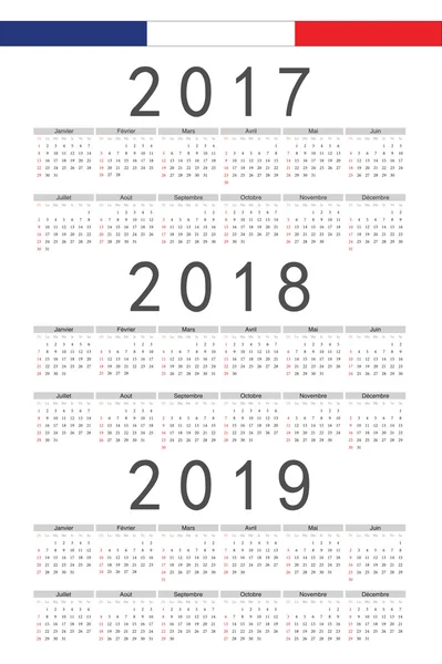 Satz schwarzes Rechteck französisch 2017, 2018, 2019 Jahresvektorkalen — Stockvektor