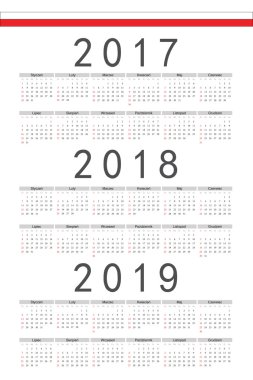 Siyah dikdörtgen Lehçe 2017, 2018, 2019 yıl vektör calen ayarla