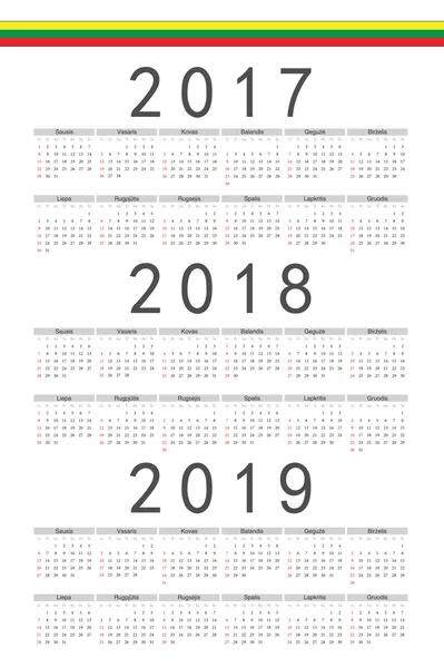 आयताकार लिथुआनियाई 2017, 2018, 2019 वर्ष वेक्टर कैलेंडा का सेट — स्टॉक वेक्टर