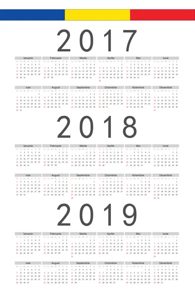 Set of rectangle Romanian 2017, 2018, 2019 year vector calendars — Stock Vector