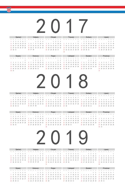 사각형 크로아티아 2017, 2018, 2019 년 벡터 달력 세트 — 스톡 벡터