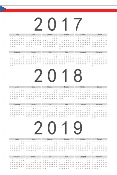 Zestaw czarny prostokąt Czeskiej 2017, 2018 rok 2019 wektor kal — Wektor stockowy