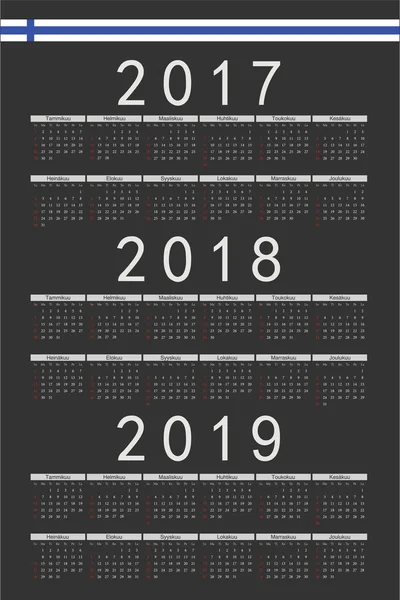 Set van zwarte rechthoek Fins 2017, 2018, 2019 jaar vector cale — Stockvector