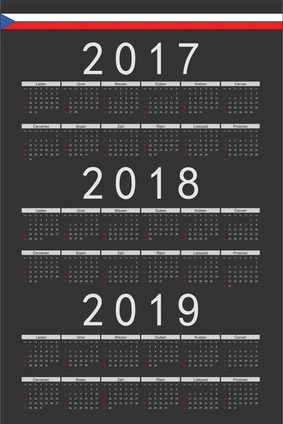 Set de rectángulo negro checo 2017, 2018, 2019 año vector calend — Vector de stock