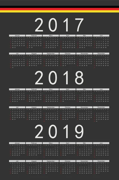 Ensemble de rectangle noir allemand 2017, 2018, 2019 année vecteur calen — Image vectorielle