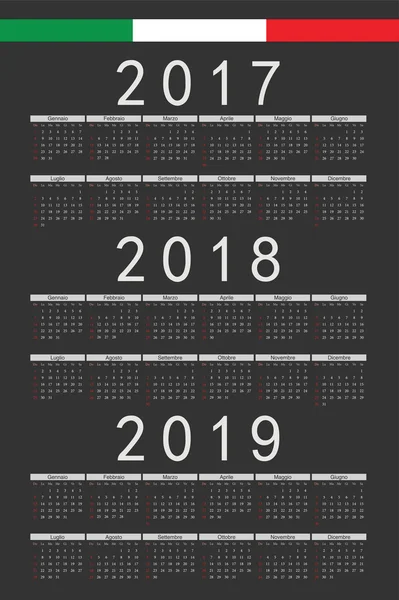 Set de rectángulo negro italiano 2017, 2018, 2019 año vector escala — Vector de stock