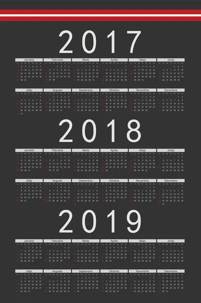 Set of black rectangle Latvian 2017, 2018, 2019 year vector cale — Stock Vector