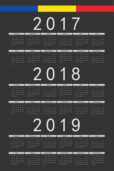 Set van zwarte rechthoek Roemeens 2017, 2018, 2019 jaar vector cal — Stockvector