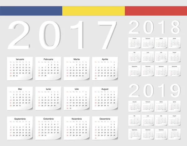 Set de calendarios vectoriales rumanos 2017, 2018, 2019 — Archivo Imágenes Vectoriales