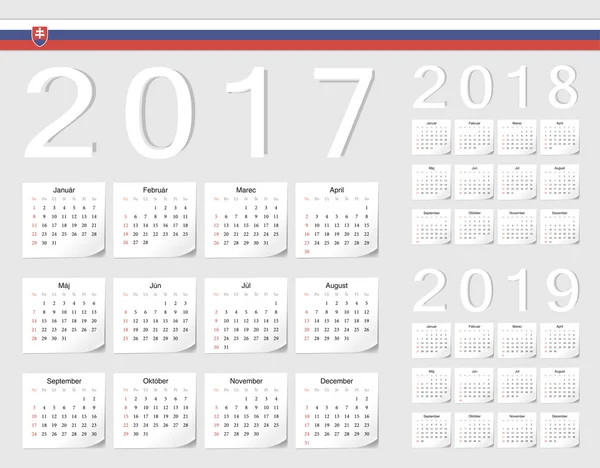 组的斯洛伐克 2017 年，2018 年，2019年矢量日历 — 图库矢量图片